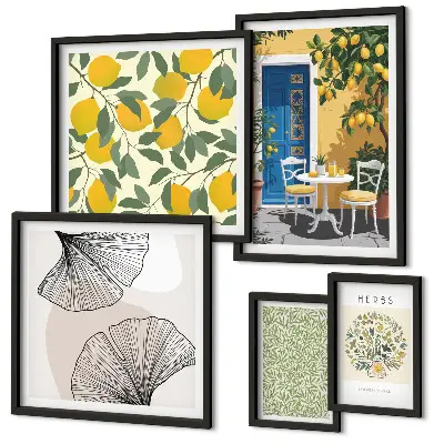 Set of 5 wall art pieces with stylish plant motifs