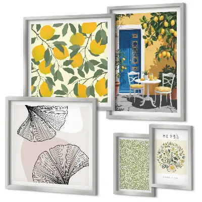 Set of 5 wall art pieces with stylish plant motifs