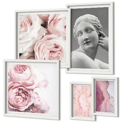 Framed photo set Classical floral sculptures