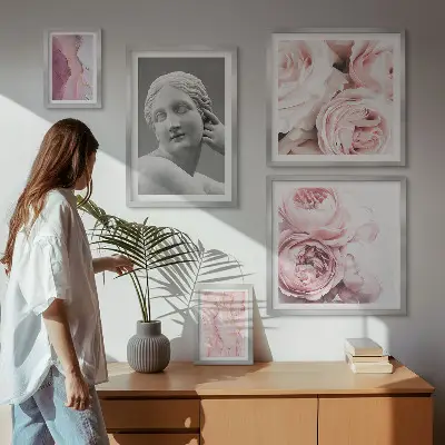 Framed photo set Classical floral sculptures