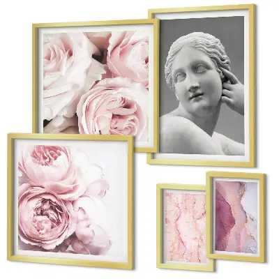 Framed photo set Classical floral sculptures