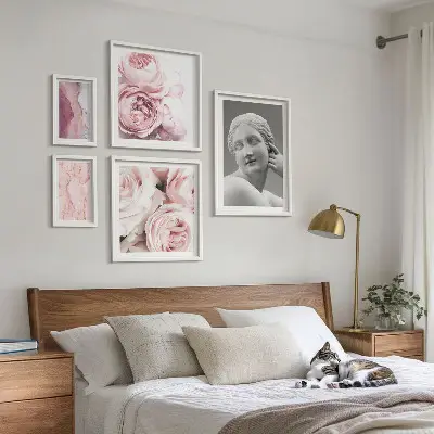 Framed photo set Classical floral sculptures