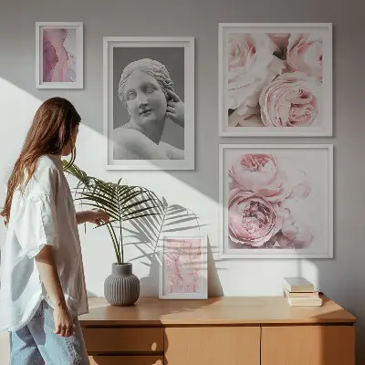 Classical floral sculptures framed photo set