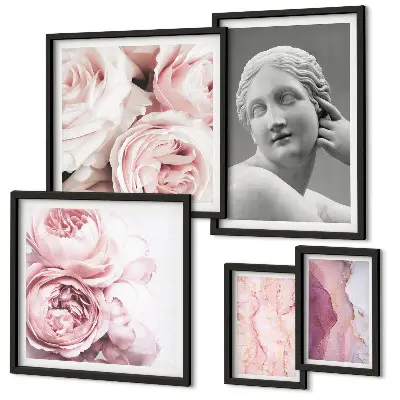 Framed photo set Classical floral sculptures