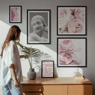 Classical floral sculptures framed photo set