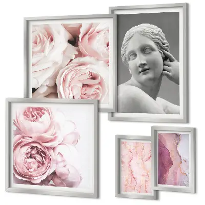 Classical floral sculptures framed photo set