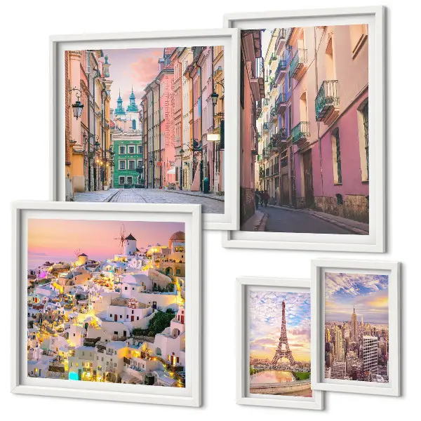 Set of 5 wall art pieces Charming cities in Europe
