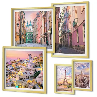 Set of 5 wall art pieces Charming cities in Europe
