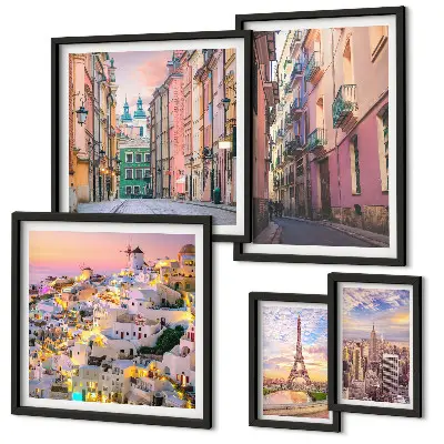 Set of 5 wall art pieces Charming cities in Europe