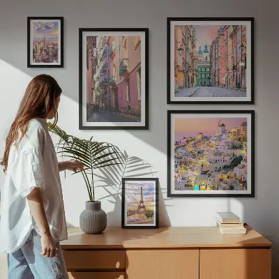 Set of 5 wall art pieces Charming cities in Europe