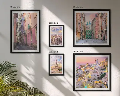 Set of 5 wall art pieces Charming cities in Europe