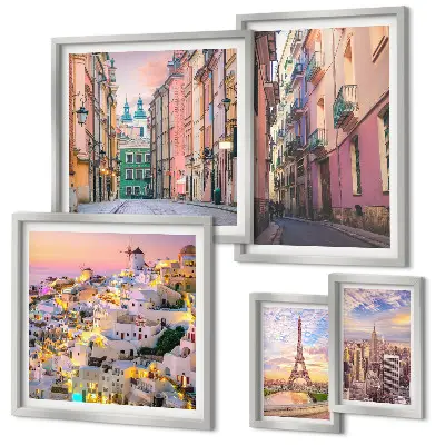 Set of 5 wall art pieces Charming cities in Europe