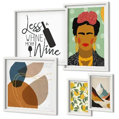 Boho style portrait and abstract wall art set of 5 pieces