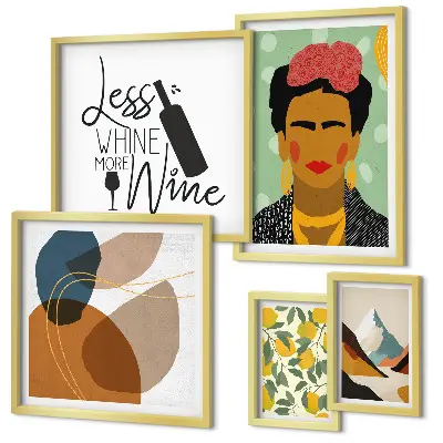 Boho style portrait and abstract wall art set of 5 pieces