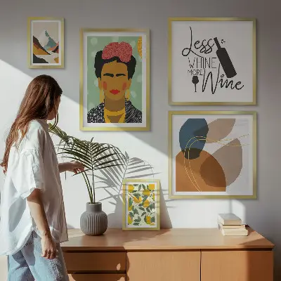 Boho style portrait and abstract wall art set of 5 pieces
