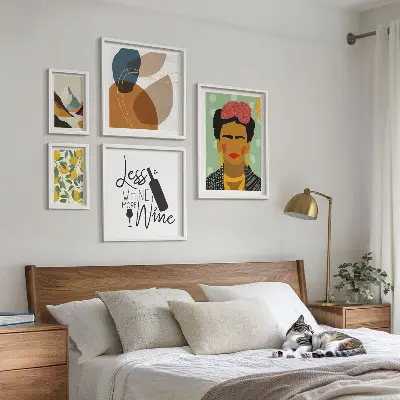 Boho style portrait and abstract wall art set of 5 pieces