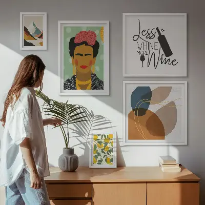 Boho style portrait and abstract wall art set of 5 pieces