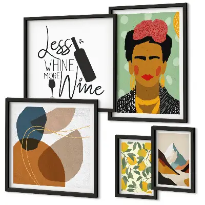 Boho style portrait and abstract wall art set of 5 pieces