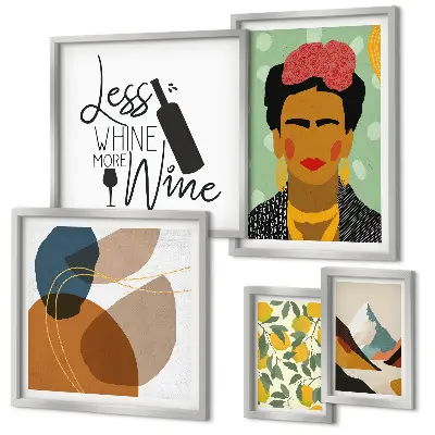Boho style portrait and abstract wall art set of 5 pieces