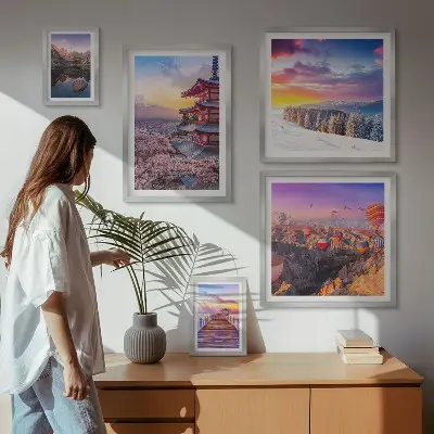 Framed photo set Asian mountains and flowers