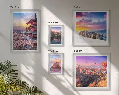 Framed photo set Asian mountains and flowers