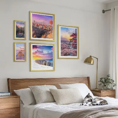 Framed photo set Asian mountains and flowers