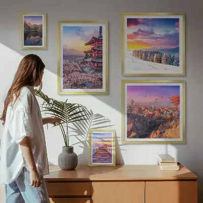Framed photo set Asian mountains and flowers