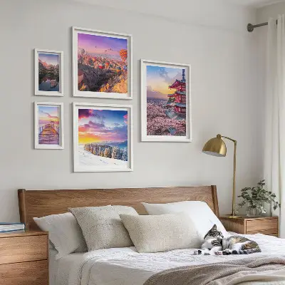 Framed photo set Asian mountains and flowers