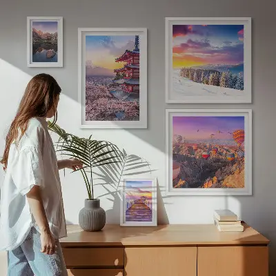 Framed photo set Asian mountains and flowers