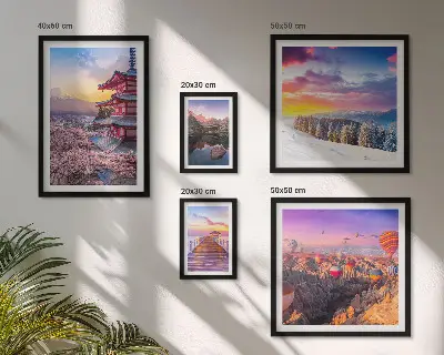 Framed photo set Asian mountains and flowers
