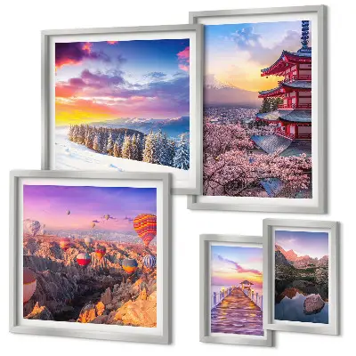 Framed photo set Asian mountains and flowers