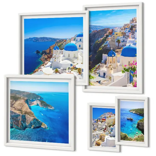 Set of 5 wall art pieces Greek islands blue domes