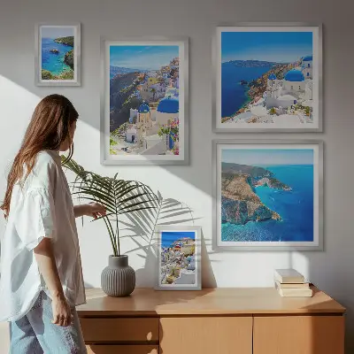 Set of 5 wall art pieces Greek islands blue domes
