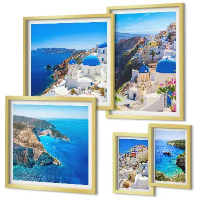 Greek islands blue domes wall art set of 5 pieces