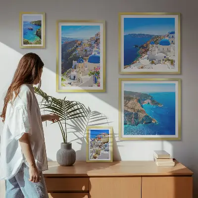 Set of 5 wall art pieces Greek islands blue domes
