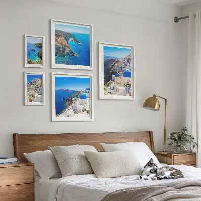 Set of 5 wall art pieces Greek islands blue domes