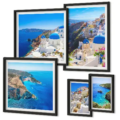 Set of 5 wall art pieces Greek islands blue domes