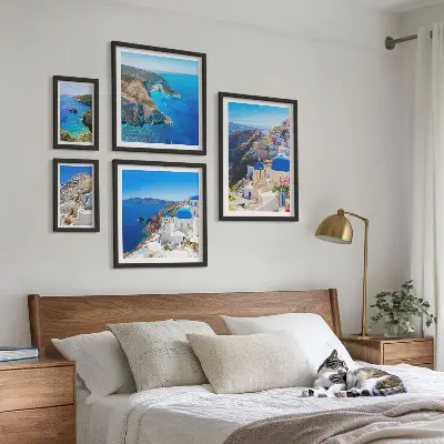 Set of 5 wall art pieces Greek islands blue domes