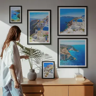 Greek islands blue domes wall art set of 5 pieces