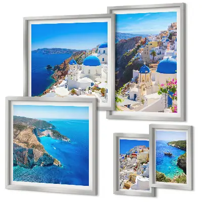 Set of 5 wall art pieces Greek islands blue domes