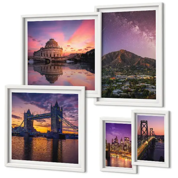Set of 5 wall art pieces Landscapes of mountain cities at night