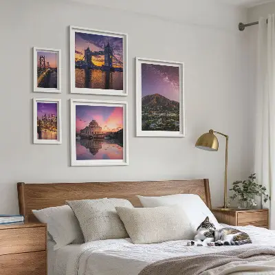Set of 5 wall art pieces Landscapes of mountain cities at night