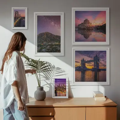 Set of 5 wall art pieces Landscapes of mountain cities at night