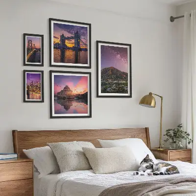 Set of 5 wall art pieces Landscapes of mountain cities at night
