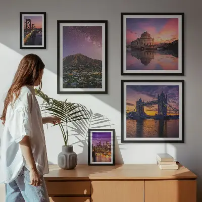 Set of 5 wall art pieces Landscapes of mountain cities at night