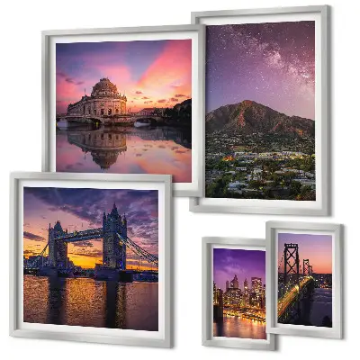 Set of 5 wall art pieces Landscapes of mountain cities at night