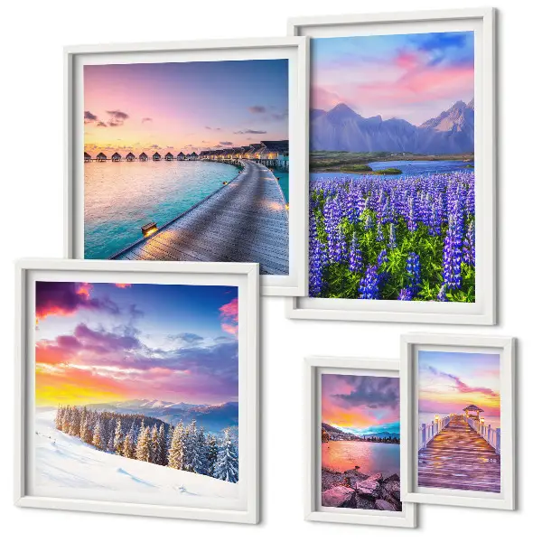 Framed photo set featuring scenic mountain nature landscapes