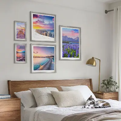 Framed photo set featuring scenic mountain nature landscapes