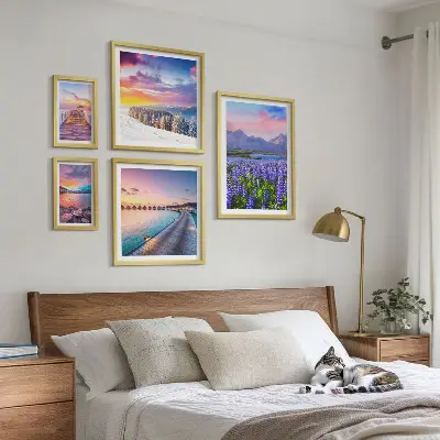 Framed photo set featuring scenic mountain nature landscapes