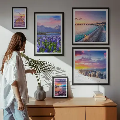 Framed photo set featuring scenic mountain nature landscapes